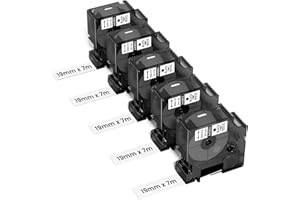 Upwinning 45803 Cinta de etiquetas 19 mm x 7 m compatible con Dymo D1 Cinta 19mm S0720830, compatible para Dymo LabelManager 360D 420P 640CB, 5pk