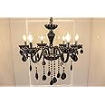 swanart Vintage Black Crystal Chandelier - Elegant 6-Light Pendant with Black Beads and Candle-Style Lights, Perfect for Living Rooms, Dining Rooms, and Bedrooms