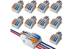 QitinDasen 9Pcs Premium Lever-Nut Wire Connectors, 2 in 4 Out Conductor Compact Wire Connectors, Splicing Type Quick Conductors Cable Clamp Terminal Block Spring Connector (KV424)