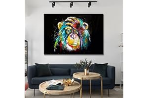 XINMEI ART Moderne Graffiti Art Peintures Coloré Singe Tactile Tête Photos Mur Art Animal Affiche Impression Sur Toile pour Salon Décor 60x100cm(24x39in) Avec Cadre