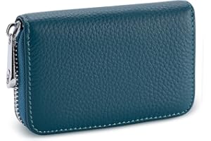 Meowoo Portfel na karty kredytowe, blokada RFID, prawdziwa skóra, mini portfel na karty kredytowe, torebka z zamkiem błyskawicznym, dla kobiet, mężczyzn, NIEBIESKI, M