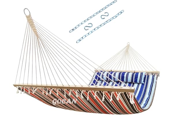 GOCAN Double hamac avec tissu matelassé et barres de soutien, plus long et plus stable, hamacs de qualité pour la cour extérieure