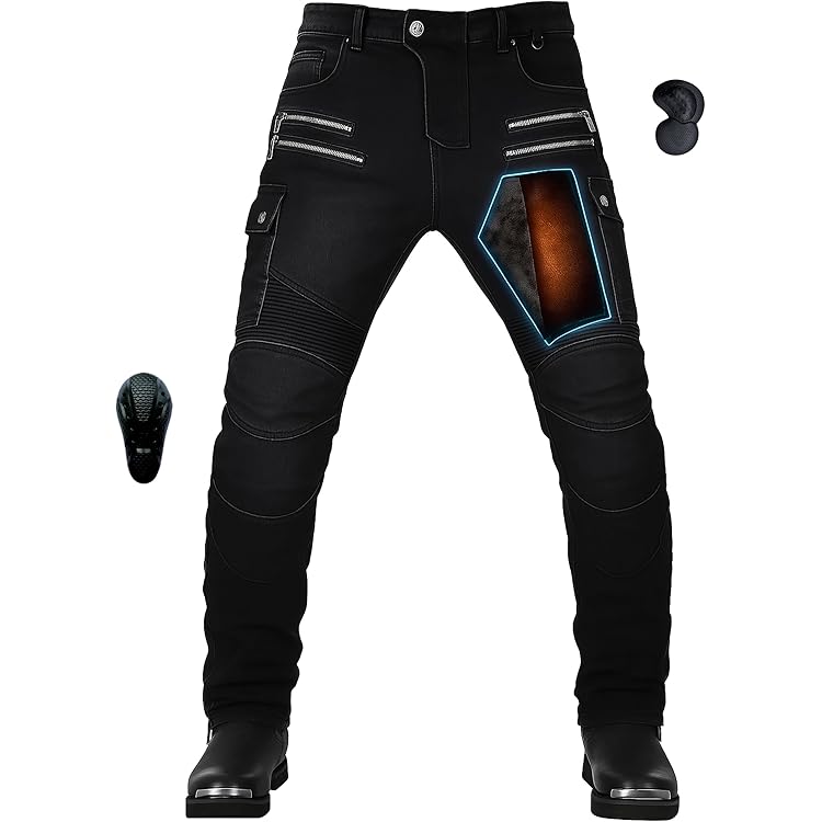 Pantalon Moto Jean Homologué - Protection Genoux/hanches Amovible - Tissu Respirant (97% Coton, 3% élasthanne)