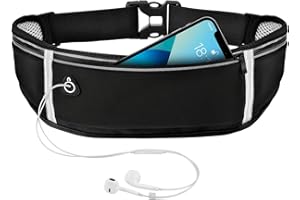WuGU Laufgürtel, Lauftasche Jogging, Bauchtasche Wasserdicht, Running Belt Mit 3 Taschen, Verstellbare Lauftasche Mit Nacht Reflexband und Kopfhöreranschluss für Gehen, Verstellbarem Gummiband