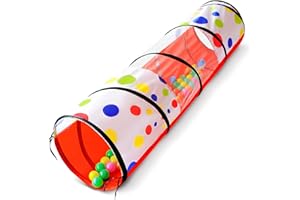 WILWOLFER Kids Play Tunnel for Toddlers, 6 Foot Pop Up Crawl Through Tunnel Play Tent for Baby Infant Children or Dog with 2 Mesh Sides, Kids Tunnel Toys or Gift Indoor & Outdoor (Red Crawling Tent with Dots)