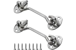 LWMLWM 2 Pezzi Gancio Finestra in Acciaio Inossidabile, Serratura per Cancello, Con Viti Di Montaggio per Capannone, Porta Del Garage, Finestra (100 mm)