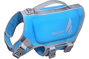 VIVAGLORY Léger Veste Flottante pour Chien, Gilet de Sauvetage en Néoprène Respectueux de la Peau avec D-Ring et Boucle à Dégagement Rapide, Bleu