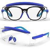 TOREGE Gafas de seguridad antivaho para usar sobre gafas, gafas protectoras con patillas ajustables y lente envolvente