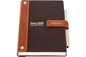 MLJTOYO Dziennik akademicki 2026, kalendarz 26, A5, strona dzienna, twarda okładka, organizer roczny, styczeń-grudzień 2026, miesięczny planer tygodniowy z długopisem, naklejkami, kieszenią wewnętrzną (kawa