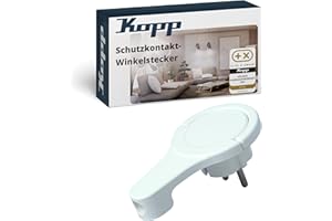 Kopp Schutzkontakt-Winkelstecker in Arktis-Weiß - Kunststoff-Stecker mit Klappgriff & Kabel-Knickschutz - IP20 Schutzkontaktstecker für Strom-Kabel bis 3 x 1,5 mm² - Hochwertiger Flachstecker 250V~