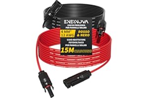 ENERNOVA Cavo Solare 4mm²/6mm², Cavo di Prolunga Solare, 1/2/3/5/8/10/12/15/18/20M, Cavo per Pannelli Solari con Impermeabilità IP67, per Pannelli Solari Fotovoltaico Montaggio(4mm² 15M)