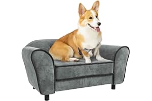 PawHut Canapé pour Chien, canapé pour Chat, Dossier capitonné au Toucher Velours néerlandais, Housse de Coussin Lavable, canapé pour Animaux domestiques, 74 x 41 x 32,5 cm, Gris