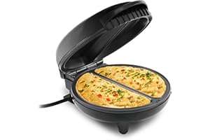 Elite Gourmet EOM205 Antihaft-Omelette, Frittata, Snack-Taschenzubereiter, Dessertzubereiter, 2 einzelne 6,5-Zoll-Omeletts, Edelstahl und Schwarz