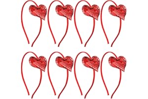 VOLLGUFEN Bandeau de Coeur Saint Valentin, 8 Pièces Bandeau de Coeur Rouge à Paillettes d'Amour Accessoires de Costume de Cupidon Cerceau Bande de Cheveux à Paillettes pour Mariage Nouvel An