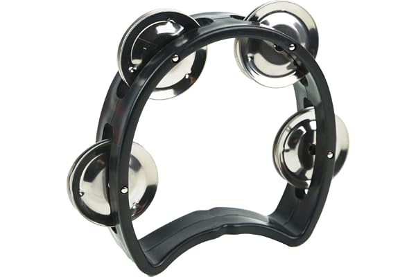 A-Star Petit tambourin demi-lune en plastique avec 4 grelots simples en métal - Noir