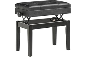 HOMCOM Banc de Piano, Banc de Clavier réglable en Hauteur en Bois Massif, Tabouret Piano avec Compartiment caché, siège rembourré polyuréthane, Stable et antidérapant, Charge 150kg, Noir