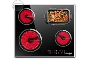 ‎COOKSIR Cooksir Glaskeramikkochfeld mit Rahmen, Einbau 4 Kochfelder, Duale und Ovale Zonen fur Gril, Kochfeld Autark 59cm, 6700W, Sicherheitsschloss, Kein Stecker