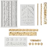 Disnace 3 Pieces Baroque Silicone Mould, Set of 3D Molds, Retro Embossing Mould for Crafts, Silicone Fondant Molds for Decora