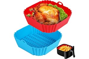 RUCON Air Fryer Liners 2 PCS I Square Silicone Basket Baking Tray I Pot with Ear Handles I Nonstick Reusable Heat Resistant I Cooking Oven Insert Accessories - Multicolor (Square Liner, 8 INCH)