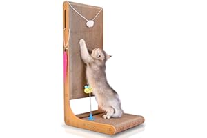 EOSARCU Drapak dla kota w kształcie litery L, 75 cm drapak dla kotów, podkładka dla kotów domowych, ochrona mebli, drapak dla kota, tekturowy drapak dla kota, z zabawką w piłkę, kocimiętka, rozmiar XL