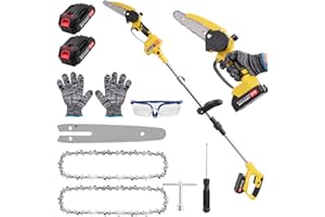 PAPASBOX 2 en 1 Tronconneuse Télescopique Elagueuse sur Perche sans Fil, Mini Tronconneuse à Batterie 4000mAh, Coupe Branche Electrique avec Système de Lubrification et Tête Pivotante à 90° pour Jardin