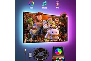 ‎ROMWISH TV LED Podświetlenia 4.5M, Romwish LED Strip Lights z Bluetooth APP Control dla 50-65 cala TV, 16 milionów kolorów, Music Sync Zmiana koloru + Czuły Mic + Funkcja Timing, Adapter USB Powered