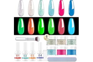 EODCI Juego de uñas en polvo, 6 colores, polvo luminoso para uñas, kit de iniciación en polvo de uñas, polvo acrílico con base activadora, capa superior para salón, bricolaje y casa, polvo de espejo