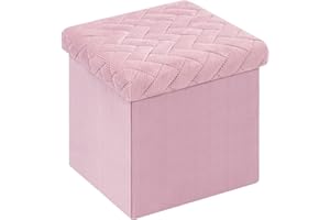 Bonlife Rosa Cassapanca Contenitore Bambini Pouf Piccolo,Puff Contenitori Velluto Cassa Giocattolo,Baule Pieghevole Mobili Salvaspazio 32x32x32cm