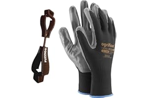 FUZZIO 24 Paar Ogrifox Nitril besichtet Arbeitshandschuhe Handschuh-Klammer (S-7, Schwarz)