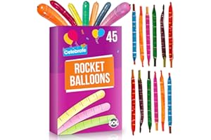 SOL 45pk Rocket Balloons – Assorted Colour Flying Whistling Balloons for Kids, Durable Latex Party Bag Fillers, Fun Loot Bag Toys and Party Activities