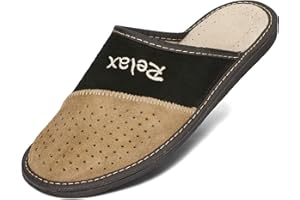 BeComfy Chaussons Homme Cuir VIP Pantoufles Hommes Confort Maison King Dad Supermen Relax 40-46 EU