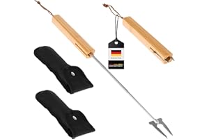 ‎BREMERMANN bremermann Teleskop-Grillgabel 2er Set // inkl. Tasche // Edelstahl & Bambus // ausziehbar für Marshmallow und Würstchen (2)