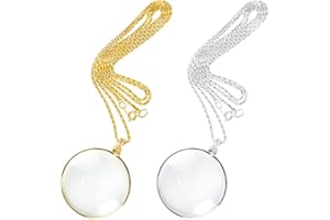 VZXQX 2 Piezas Collar de Lupa, 5X Portátil Lupa para Colgar con Colgante y Cadena de Aleación, Lupa Pequeña Monóculo para Leer Libros, Periódicos, Manualidades, Costura(Oro Plata)