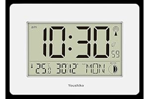 Youshiko Radio Controlled Wall Clock (Official UK Version) Large Screen LCD Silent Auto Set Up with Day Date Month h