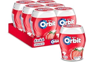 ORBIT - Bote de Chicles Sin Azúcar Sabor Fresa - Frescura Intensa y Larga Duración, Pack de 6 Botes con 46 Chicles Cada Uno