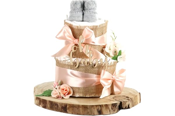 Gâteau de couches tout en jute | Naissance (2 étages, abricot)