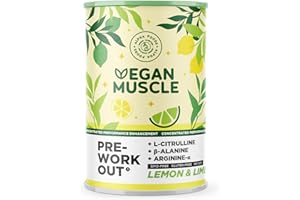Vegan Muscle® | Pre Workout Performance Booster | Integratore preworkout energetico Vegano con L- Citrullina, Arginina e Creatina | Gusto Limone e Lime | 300 g proteine in polvere | Alpha Foods