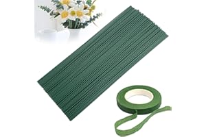 WVXILYR 100 Pièces Tiges en Fil de Fer Vert pour Fleuriste 2mm et Ruban Adhésif Floral Vert, Fil de Fleurs 30 CM, des fils de Tiges Florales pour Arrangements Floraux, Artisanat, Décoration de Mariage