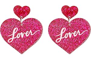 SIXDUTON Boucles d'oreilles Coeur Acrylique, Boucles d’oreilles en Forme de Cœur Rose pour Femme, D'amour Saint Valentin Fête Anniversaire pour Femmes Filles Cadeaux