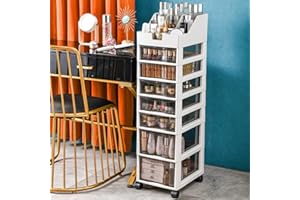 BAKAJI Cassettiera Salvaspazio con Cassetti Ripiani Portaoggetti Trasparente, Carrello in Polipropilene con 4 Ruote e Struttura Robusta Bianca, Organizer Multiuso, Grande Capacità (7 Cassetti)