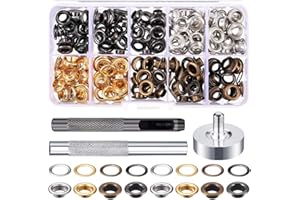 LYITZW 200 Piezas Kit de Herramienta de Ojetes, Arandelas de Ojal, Ojales Metalicos Kit para Lonas Toldos Ropa Cortinas, Herramienta de Montaje de Arandela con Caja de Almacenamiento