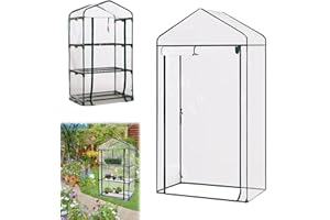 HELWEET Invernadero de Jardín, Invernadero Pequeño, Invernaderos Jardín, Puerta Enrollable con Cremallera, Cubierta de PVC, para Cultivo de Plantas Flores Macetas, 126 x 69 x 49 cm (Marco no Incluido)
