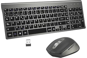 GALENMORO Teclado y Ratón Inalámbrico - USB QWERTY Español Ergonómico Teclado Inalámbrico Ratón Silencioso Portátil para PC/Laptops/Smart TV - Nero