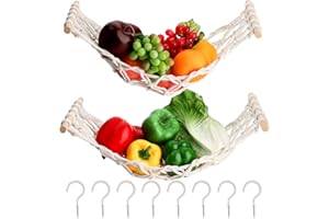 AVLA 2 Pack 18 Inch Hanging Fruit Hammock,8 Hooks Woven Fruit Veggie Hammock Under Cabinet, Boho Macrame Fruit Holder Organization for Kitchen, Dining Room, Boat, Camper, RV Decor or Storage