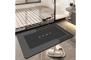 TOKLYUIE Super Absorbent Floor Mat, Quick-drying Bathroom Carpet, Simple Kitchen Door Mat, Machine Washable Large Living Room Carpet, Rubber Non-slip Bottom (50 x 80 cm, Rectangular Dark Gray)