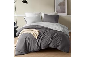 Degrees of Comfort Bettwäsche 200x220 3teilig grau anthrazit, bügelfrei Bettbezüge mit Reißverschluss - zweifarbiges Bettwäsche Set aus gebürsteter Mikrofaser, 1 Bettbezug & 2 Kissenbezüge 80x80