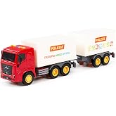 Ponicio Toys City-2 Oyuncak S&uuml;rtmeli &Ccedil;ift Dorse Tır, Işıklı ve Sesli, Kırmızı Kabin, Kutuda