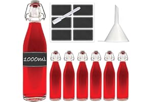 casavetro Botellas de vidrio de 1000 ml con tapas abatibles, 6 botellas reutilizables herméticas para cerveza casera, aceite, vinagre, cerveza, agua, refrescos, vino, fabricadas en la UE (6 x 1 litro)