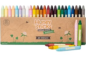 Honeysticks Pastelli Jumbo (confezione da 24) – Pastelli atossici per bambini – 100% pura cera d'api e colori per uso alimentare, 24 colori vivaci, pastelli grandi, facili da tenere e da usare