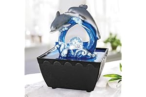 COOPERS OF STORTFORD Dolphin Water Feature Battery Operated Indoor LED Feng Shui Tabletop 17.cm Tall 400ml